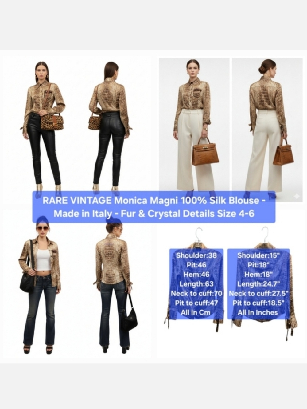 VINTAGE Monica Magni 100% Silk Blouse - Made in Italy Size 4-6